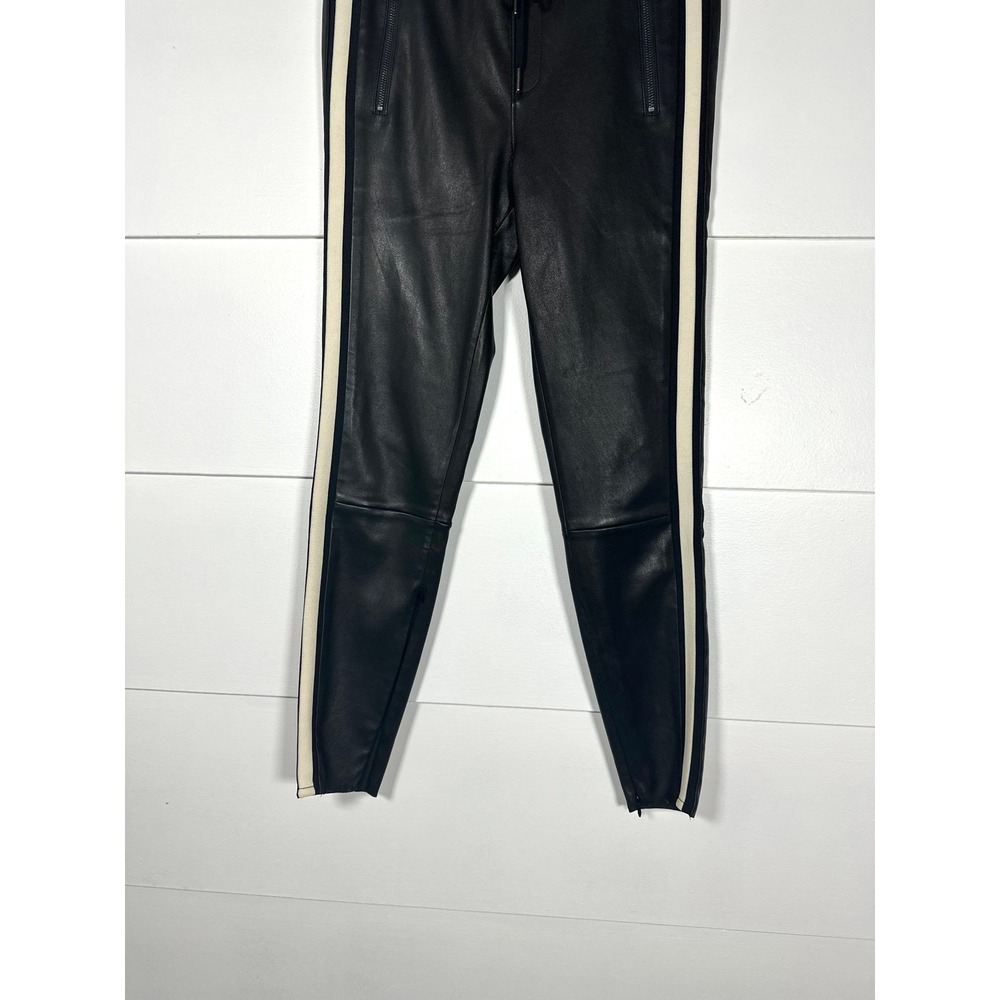 Pam & Gela Lambskin Track pants women's M leather stripe moto luxury $795 skinny - Picture 11 of 12